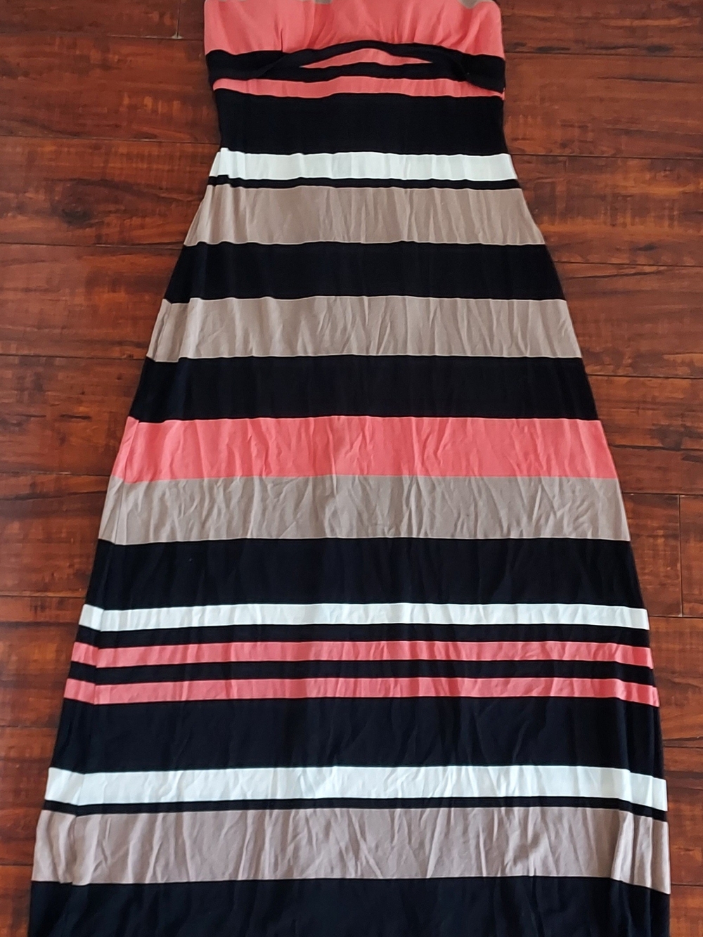 Emerald Sundae Coral, Black & Taupe Striped Maxi Dress